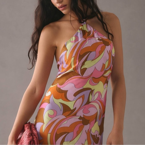 Anthropologie Delfi Collective Halter Fringe Maxi Dress Medium Retro Event - Picture 4 of 16